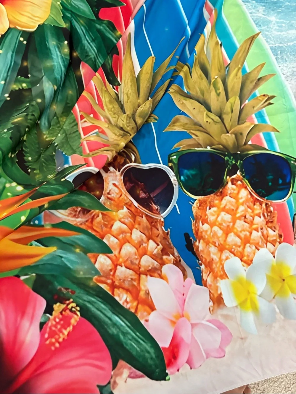 Summer Hawaii Beach Backdrop Tropical Palm Flower Blue Sky Ocean
